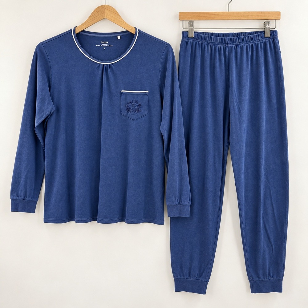 Calida Cozycore Cotton Pajama Set Womens Small Blue Loungewear Minimalist Luxe